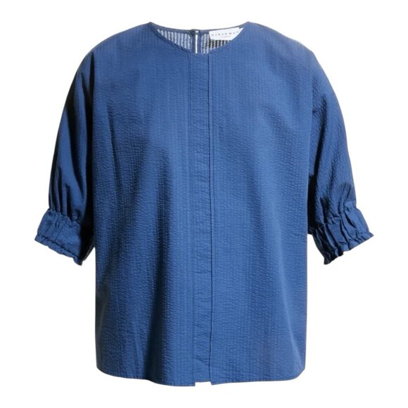 Harshman Anthropologie Navy Gilida Popover Blouse Size S Cotton Puff Sleeve - Picture 2 of 10